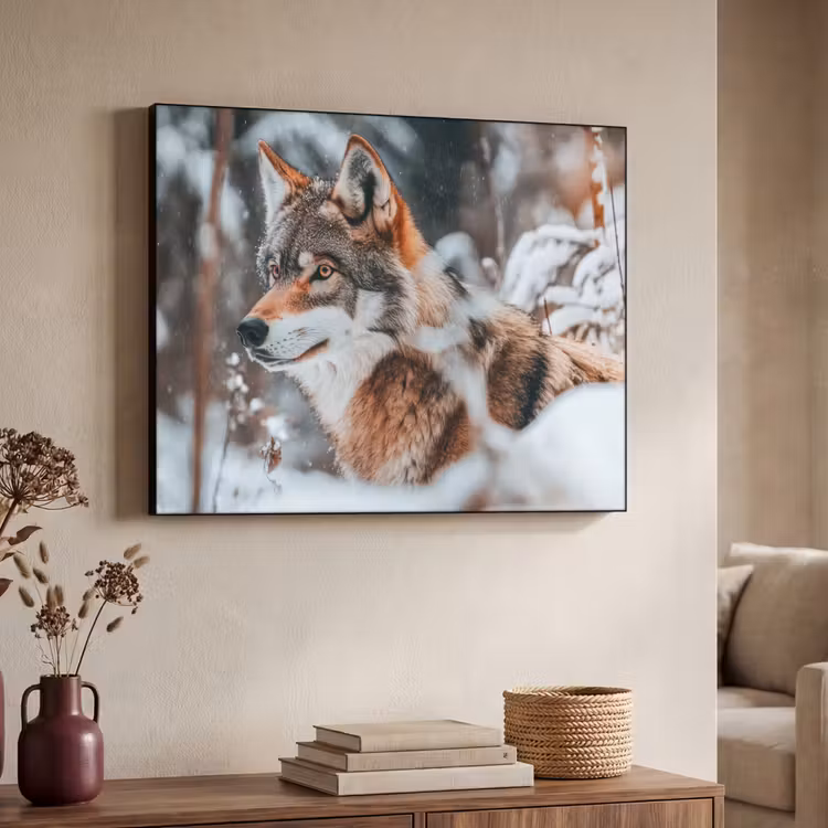 Wolf - Sneeuw - Winter - Dieren - Natuur - Sneeuw Textielframe - compleet frame klein -sfeer3