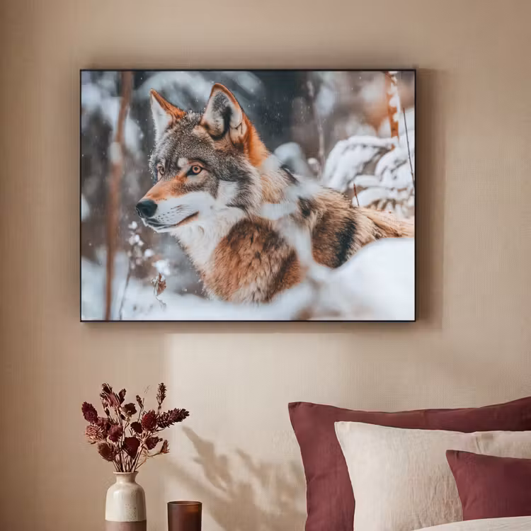 Wolf - Sneeuw - Winter - Dieren - Natuur - Sneeuw Textielframe - compleet frame klein -sfeer1