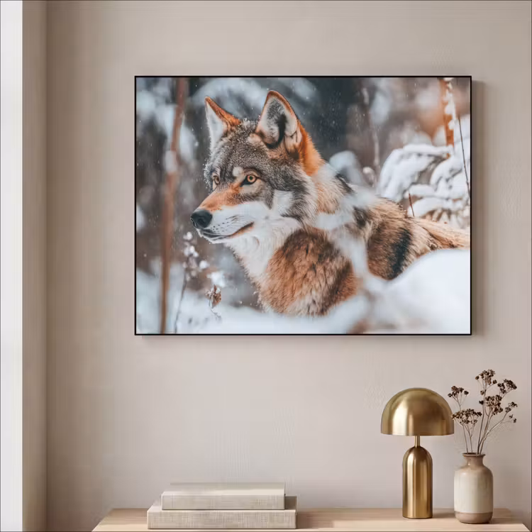 Wolf - Sneeuw - Winter - Dieren - Natuur - Sneeuw Textielframe - compleet frame klein -sfeer2