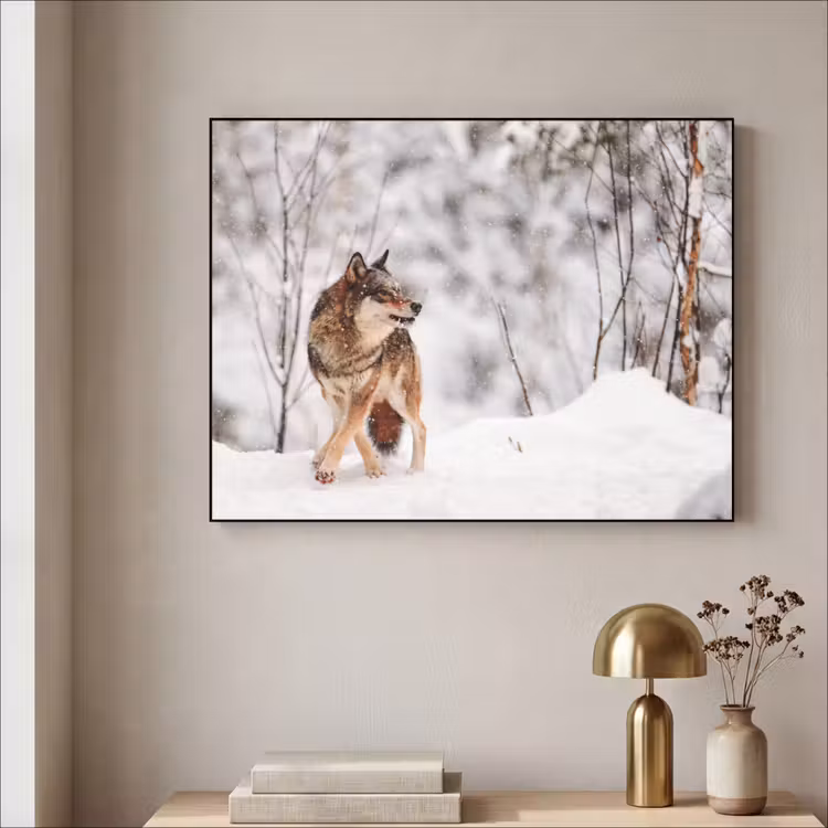 Wolf - Winter - Sneeuw - Natuur - Dieren Textielframe zwart klein -sfeer2