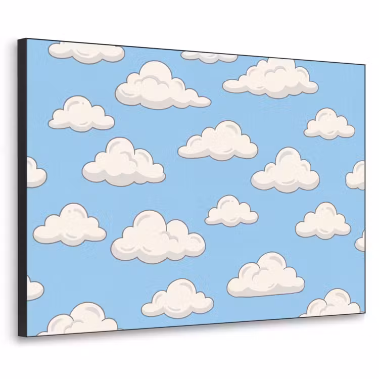 Wolk - Cartoon - Lucht - Blauw - Wit Textielframe zwart klein -3d