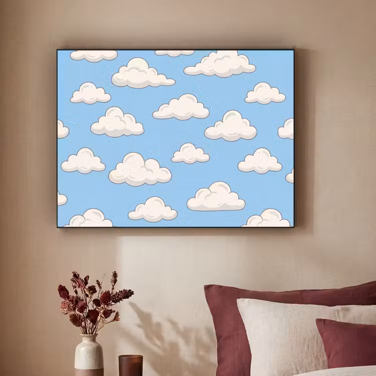 Wolk - Cartoon - Lucht - Blauw - Wit Textielframe zwart klein -sfeer1