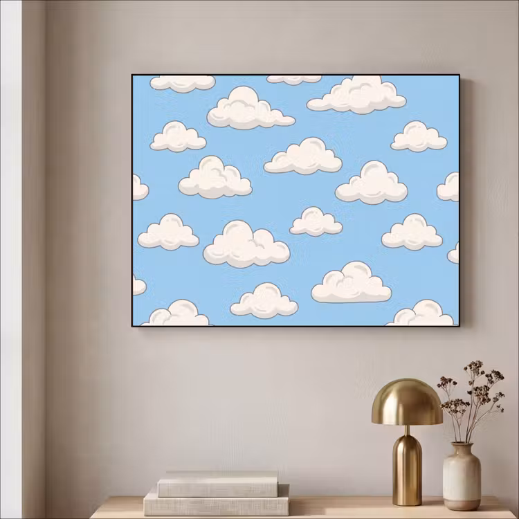 Wolk - Cartoon - Lucht - Blauw - Wit Textielframe zwart klein -sfeer2