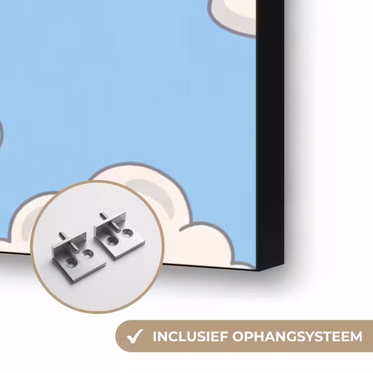 Wolk - Cartoon - Lucht - Blauw - Wit Textielframe zwart klein -USP_ophangsysteemNL