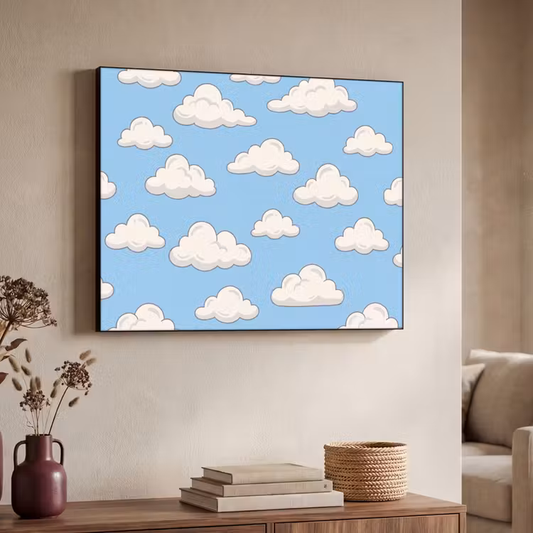 Wolk - Cartoon - Lucht - Blauw - Wit Textielframe zwart klein -sfeer3