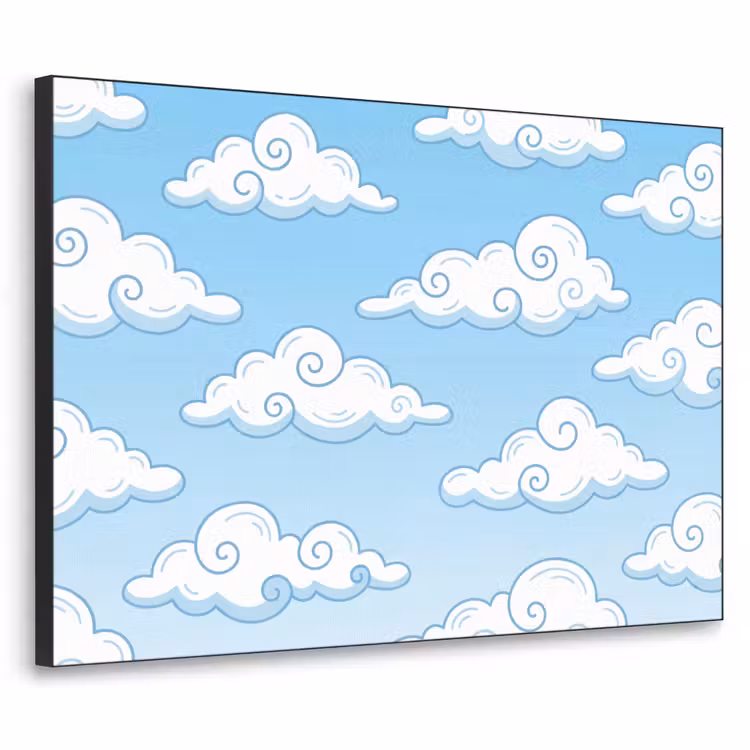Wolk - Lucht - Cartoon - Blauw - Wit Textielframe zwart klein -3d