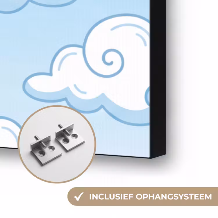 Wolk - Lucht - Cartoon - Blauw - Wit Textielframe zwart klein -USP_ophangsysteemNL