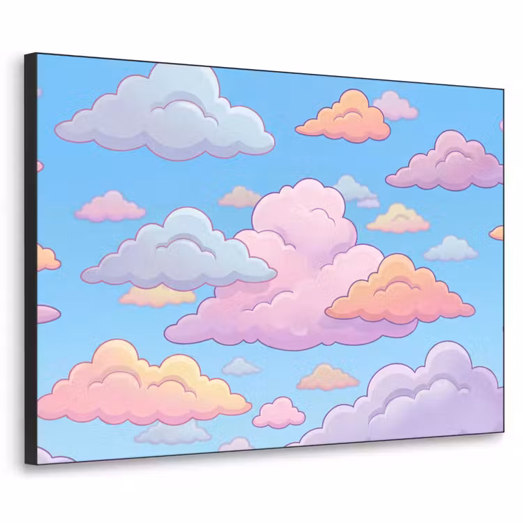 Wolk - Lucht - Natuur - Illustratie - Pastel Textielframe zwart klein -3d