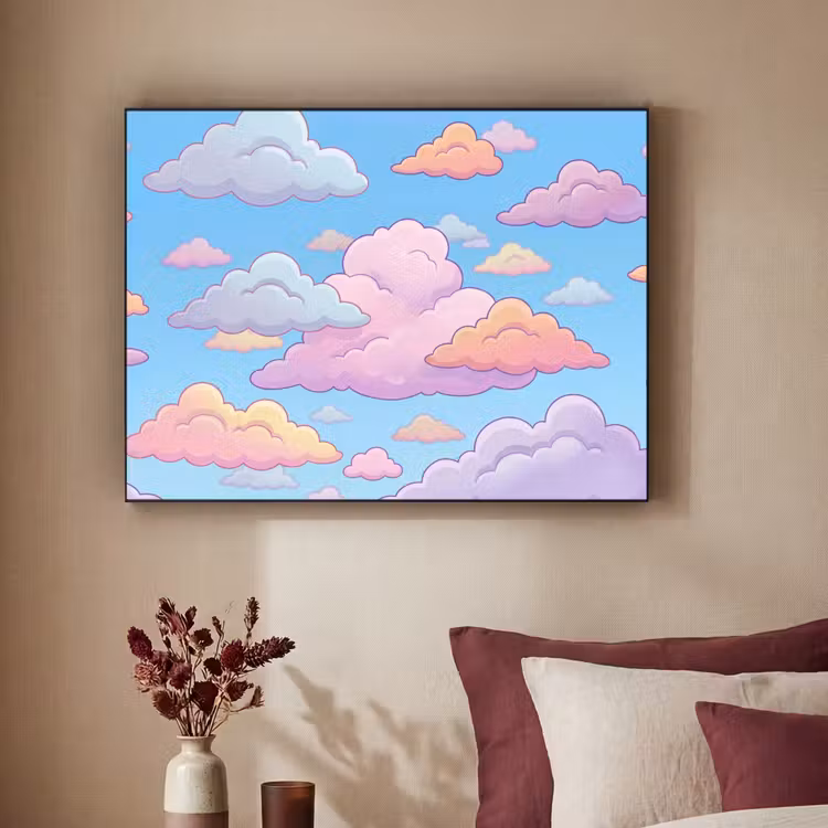 Wolk - Lucht - Natuur - Illustratie - Pastel Textielframe zwart klein -sfeer1