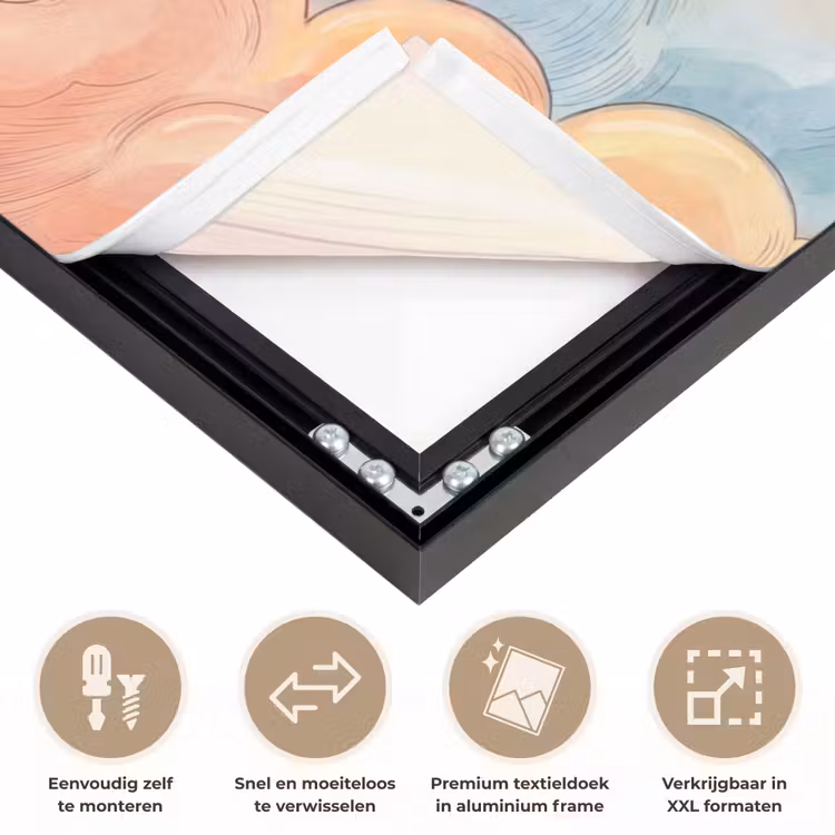 Wolk - Lucht - Natuur - Illustratief - Oranje Textielframe zwart klein -USP_closeupNL