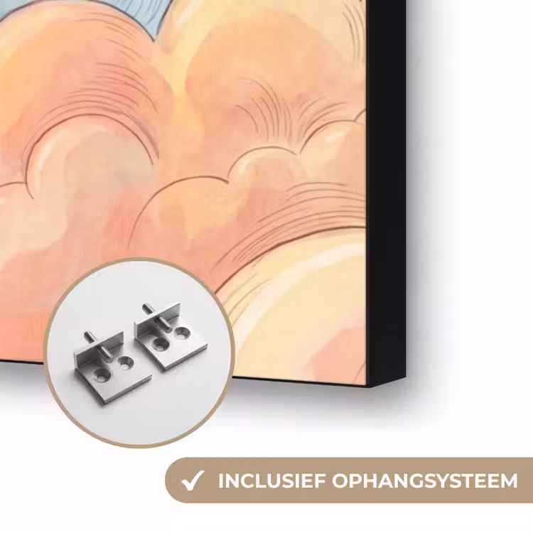 Wolk - Lucht - Natuur - Illustratief - Oranje Textielframe zwart klein -USP_ophangsysteemNL