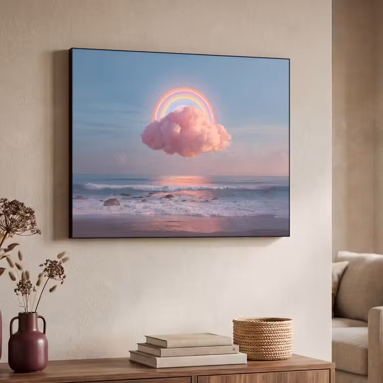 Wolk - Regenboog - Zee Textielframe zwart klein -sfeer3
