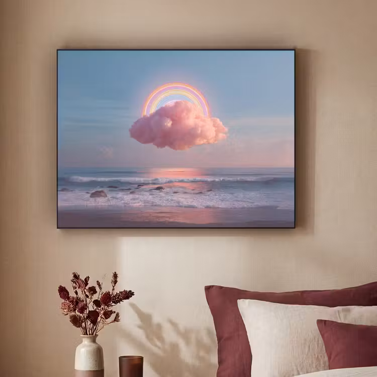 Wolk - Regenboog - Zee Textielframe - compleet frame klein -sfeer1