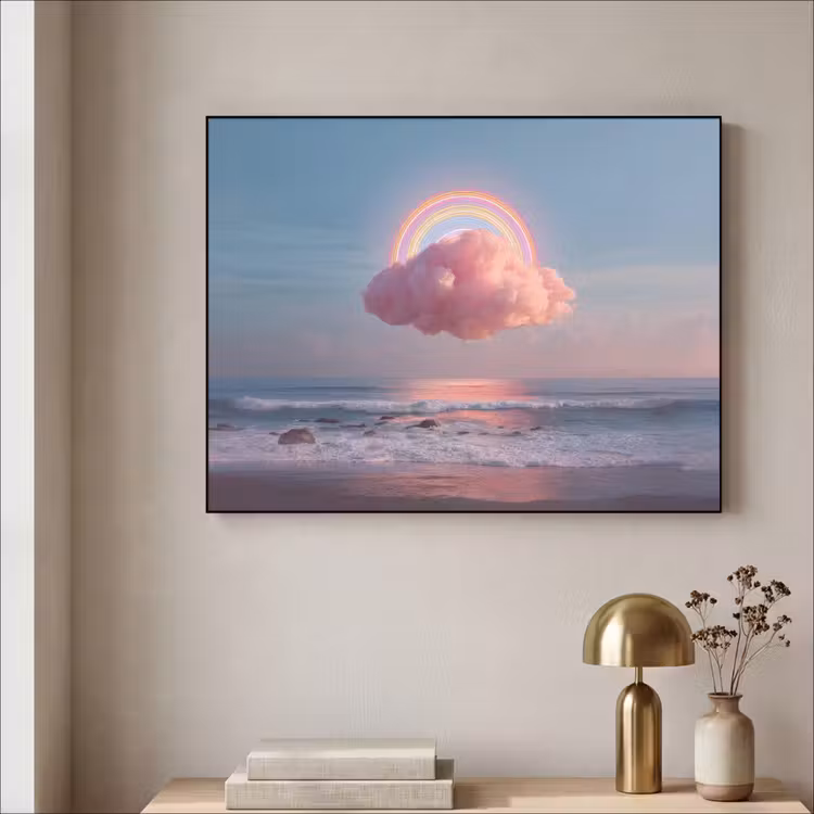 Wolk - Regenboog - Zee Textielframe zwart klein -sfeer2