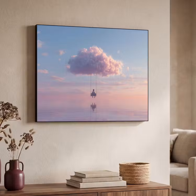 Wolk - Schommel - Kleurrijke lucht Textielframe - compleet frame klein -sfeer3