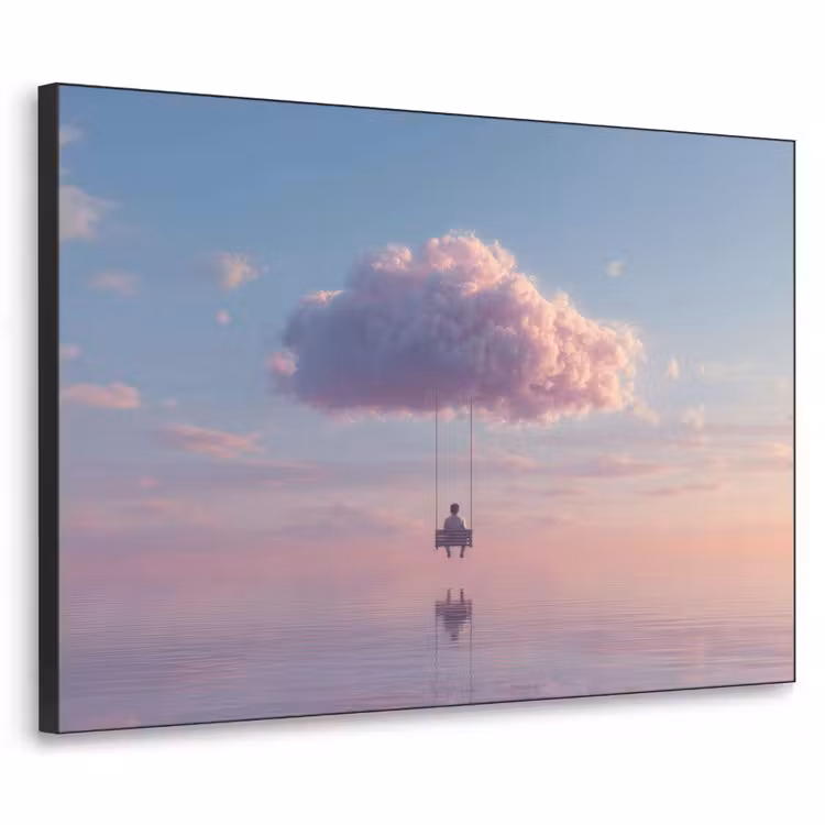 Wolk - Schommel - Kleurrijke lucht Textielframe zwart klein -3d