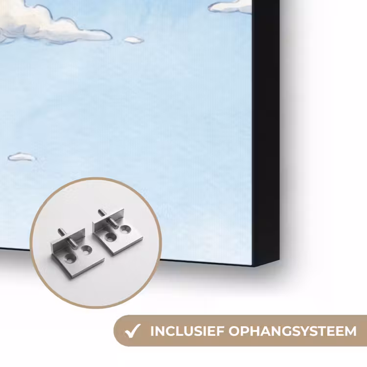 Wolken - Blauwe lucht - Natuur - Modern - Wit Textielframe zwart klein -USP_ophangsysteemNL