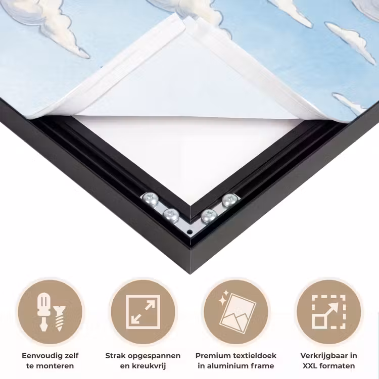 Wolken - Blauwe lucht - Natuur - Modern - Wit Textielframe zwart klein -USP_feed_closeupNL