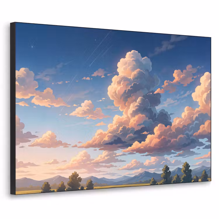 Wolken - Daghemel - Natuur - Illustratie - Oranje Textielframe zwart klein -3d