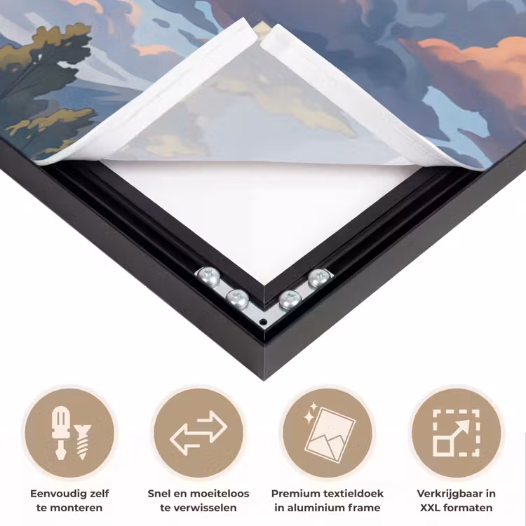 Wolken - Daghemel - Natuur - Illustratie - Oranje Textielframe zwart klein -USP_closeupNL