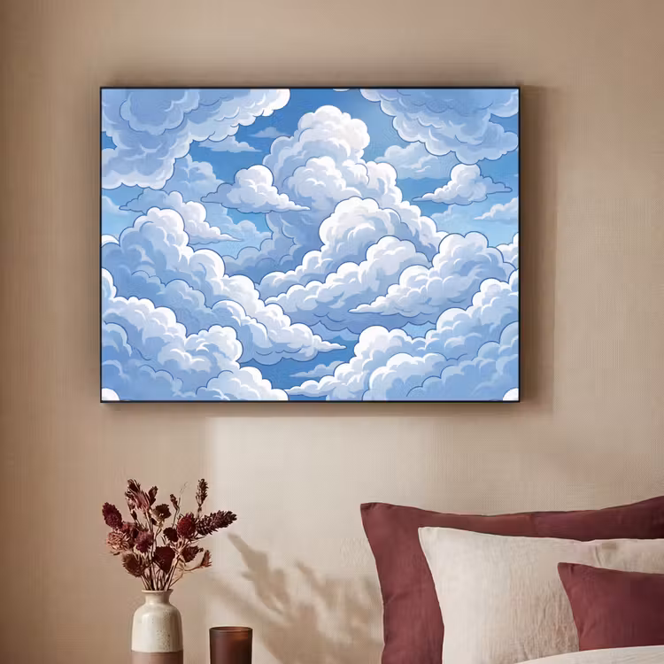 Wolken - Hemel - Abstract - Wit Textielframe zwart klein -sfeer1