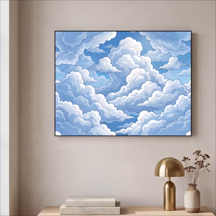 Wolken - Hemel - Abstract - Wit Textielframe zwart klein -sfeer2