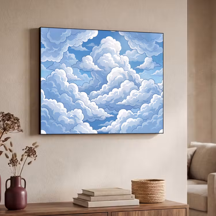 Wolken - Hemel - Abstract - Wit Textielframe zwart klein -sfeer3