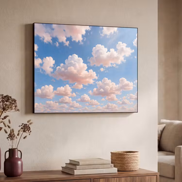 Wolken - Hemel - Natuur - Licht - Blauw Textielframe zwart klein -sfeer3