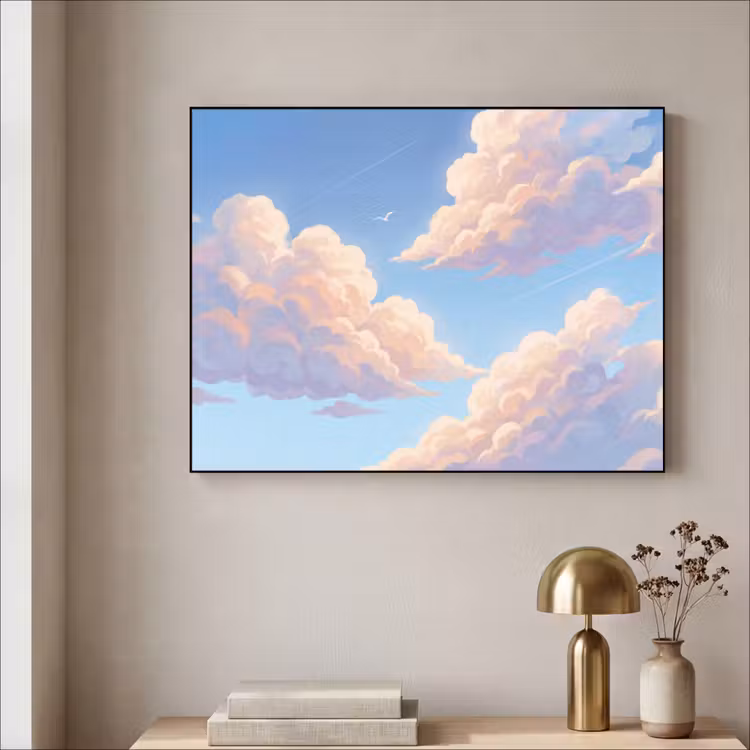 Wolken - Lucht - Natuur - Blauw Textielframe zwart klein -sfeer2