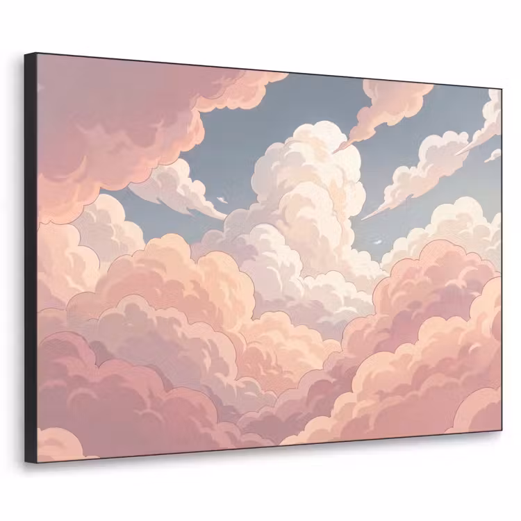 Wolken - Lucht - Natuur - Pastel - Roze Textielframe zwart klein -3d