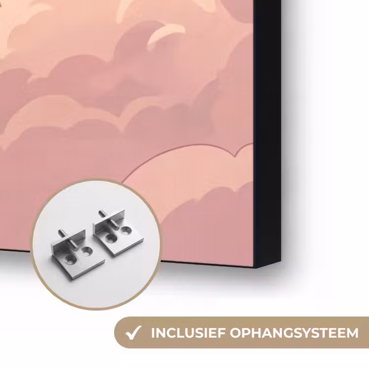 Wolken - Lucht - Natuur - Pastel - Roze Textielframe zwart klein -USP_ophangsysteemNL