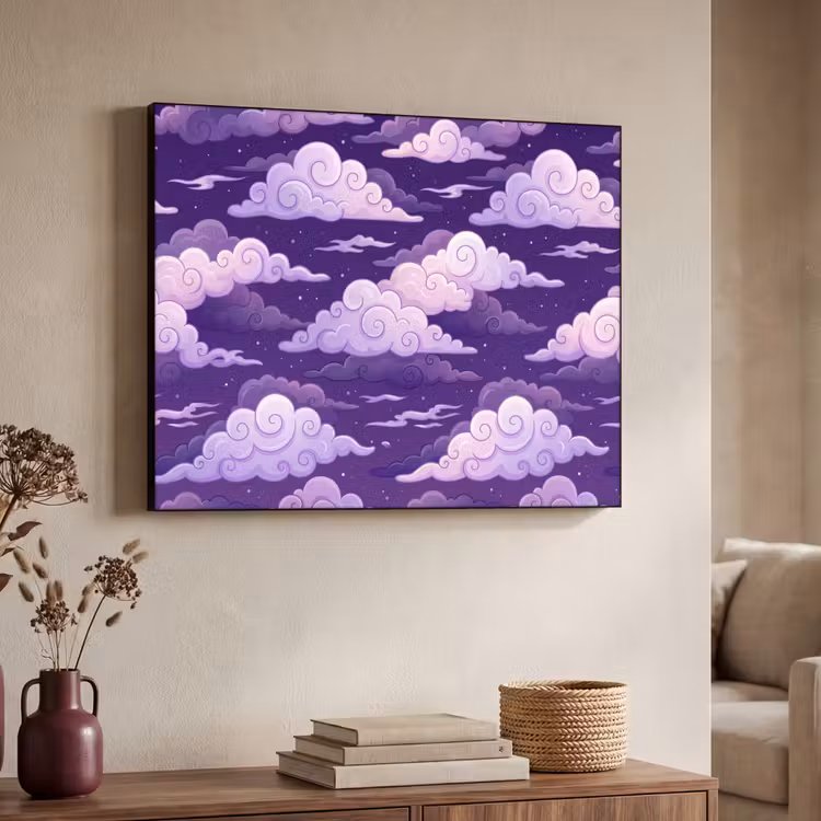 Wolken - Nacht - Natuur - Abstract - Paars Textielframe zwart klein -sfeer3