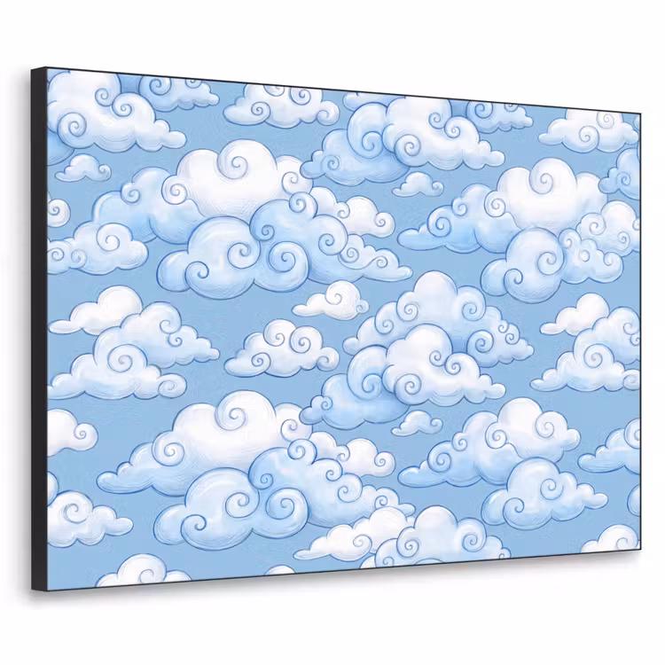Wolken - Patroon - Hemel - Illustratie - Wit Textielframe zwart klein -3d