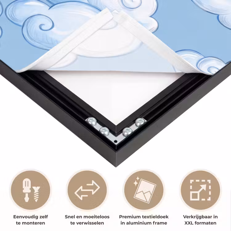 Wolken - Patroon - Hemel - Illustratie - Wit Textielframe zwart klein -USP_closeupNL