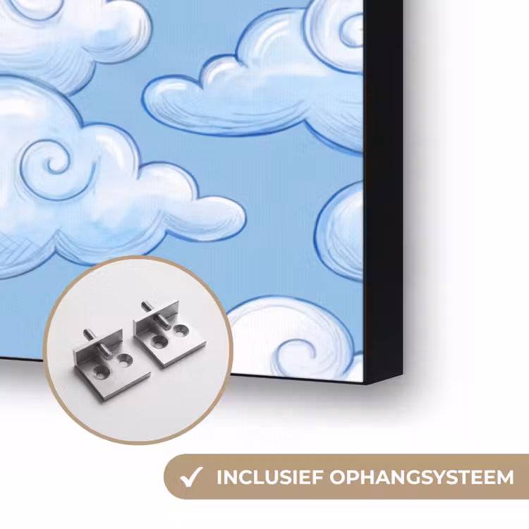 Wolken - Patroon - Hemel - Illustratie - Wit Textielframe zwart klein -USP_ophangsysteemNL