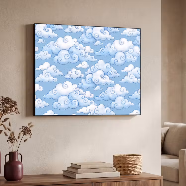 Wolken - Patroon - Hemel - Illustratie - Wit Textielframe zwart klein -sfeer3