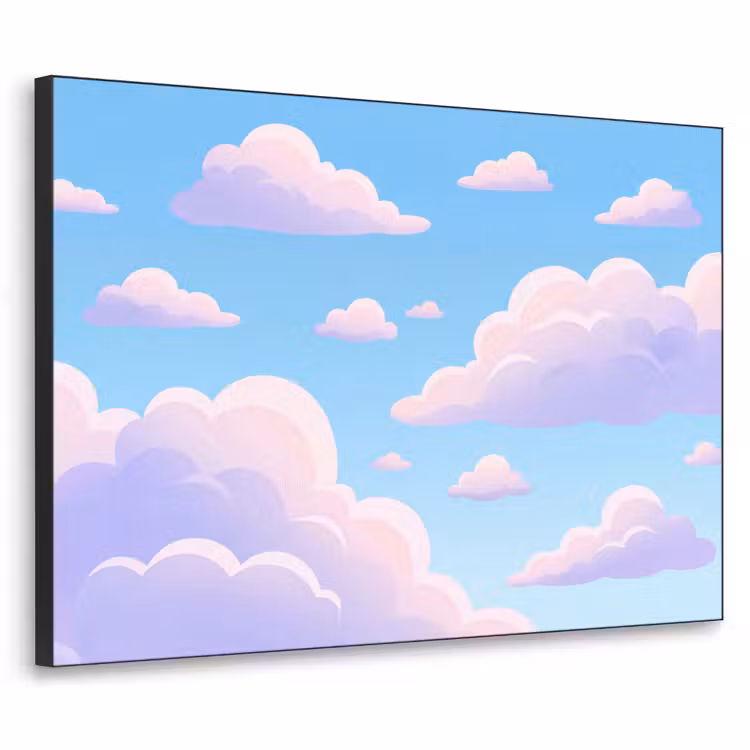 Wolken - Roze - Blauw - Natuur - Modern Textielframe zwart klein -3d