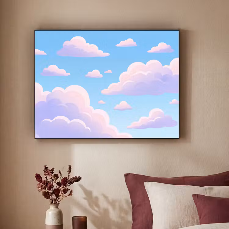 Wolken - Roze - Blauw - Natuur - Modern Textielframe zwart klein -sfeer1