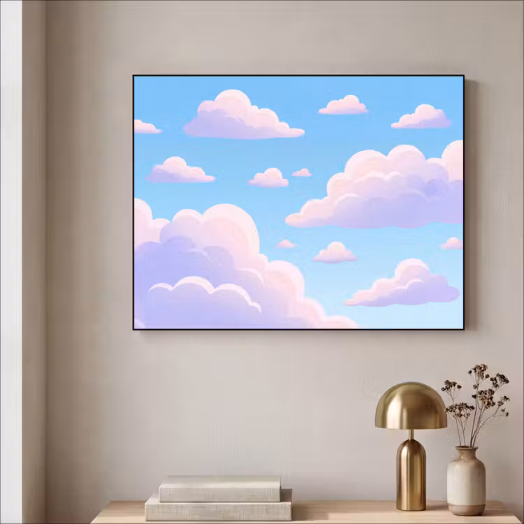 Wolken - Roze - Blauw - Natuur - Modern Textielframe zwart klein -sfeer2