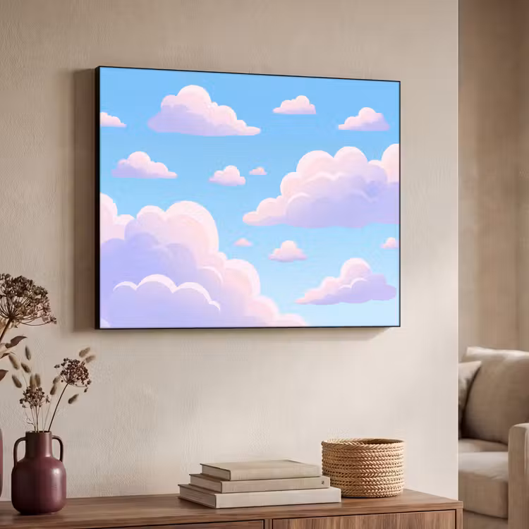 Wolken - Roze - Blauw - Natuur - Modern Textielframe zwart klein -sfeer3