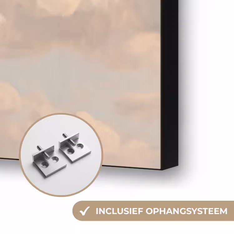 Wolken - Zacht - Natuur - Klassiek - Beige Textielframe zwart klein -USP_ophangsysteemNL