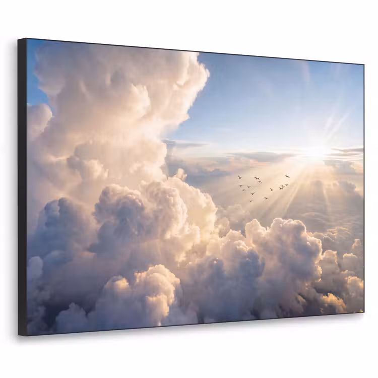Wolken - Zonnestralen - Natuur - Wit Textielframe zwart klein -3d