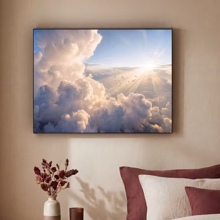 Wolken - Zonnestralen - Natuur - Wit Textielframe zwart klein -sfeer1