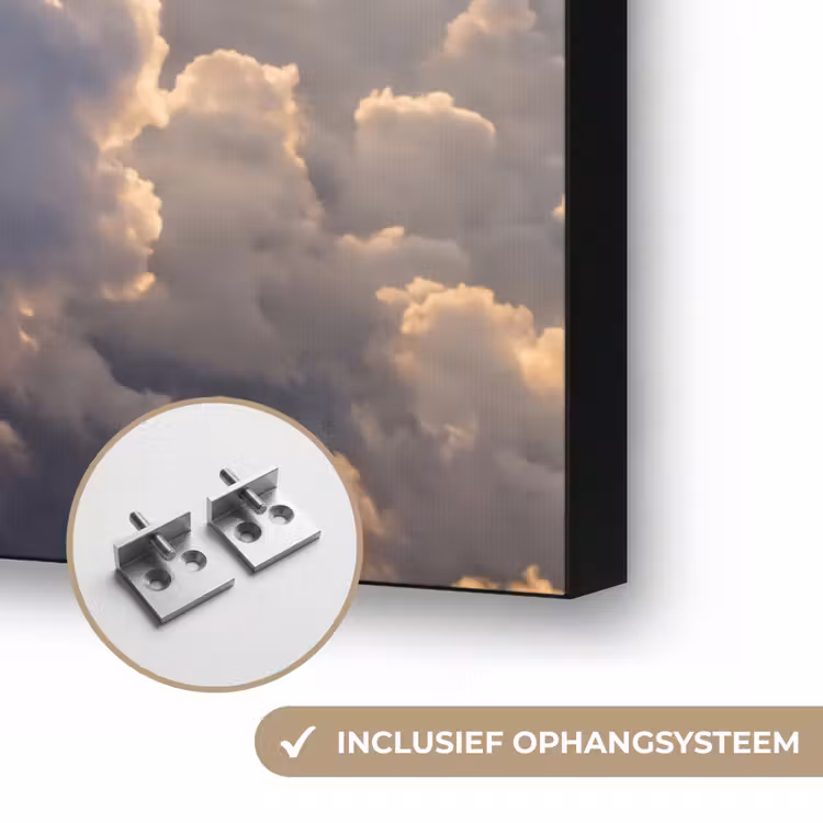 Wolken - Zonnestralen - Natuur - Wit Textielframe zwart klein -USP_ophangsysteemNL