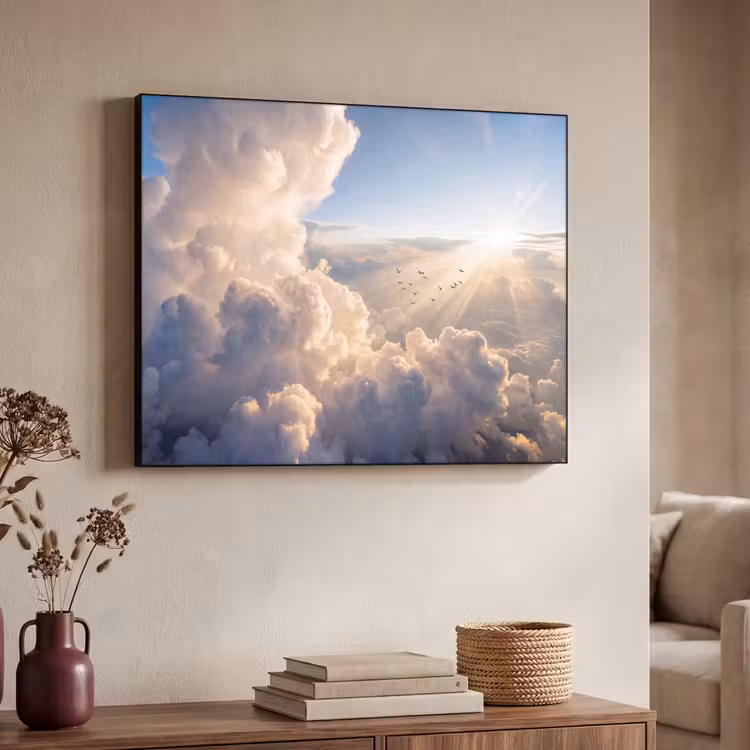 Wolken - Zonnestralen - Natuur - Wit Textielframe zwart klein -sfeer3