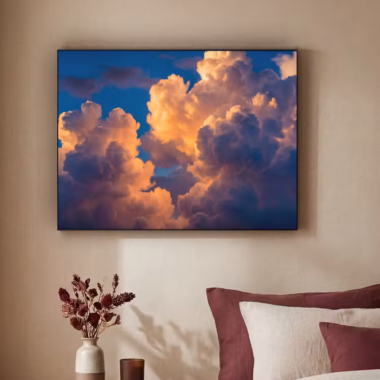 Wolken - Zonsondergang - Natuur - Oranje - Blauw Textielframe zwart klein -sfeer1