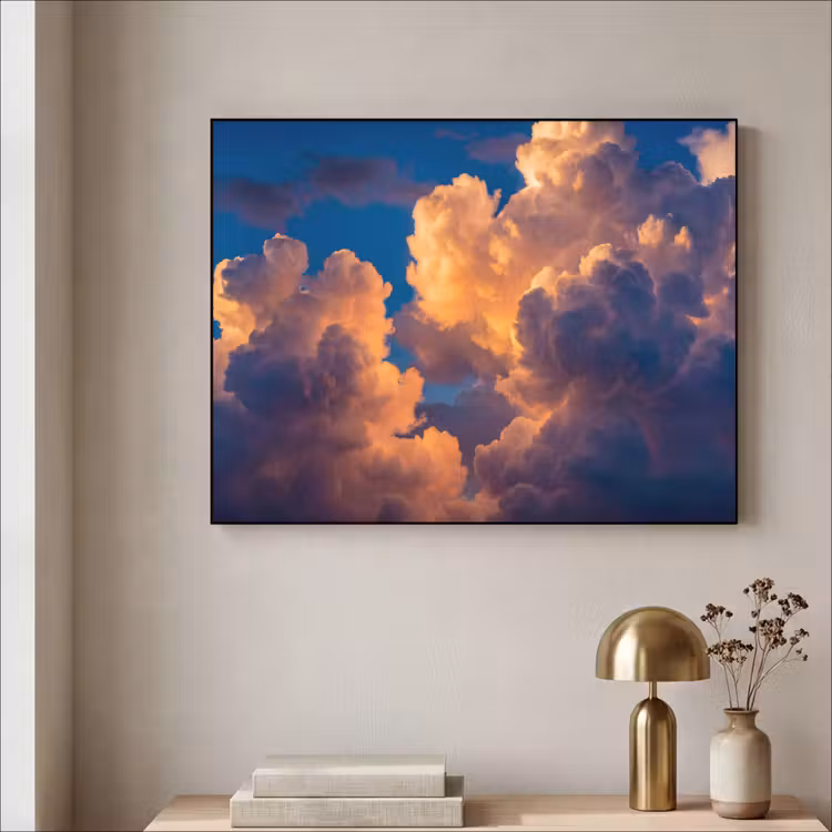 Wolken - Zonsondergang - Natuur - Oranje - Blauw Textielframe zwart klein -sfeer2