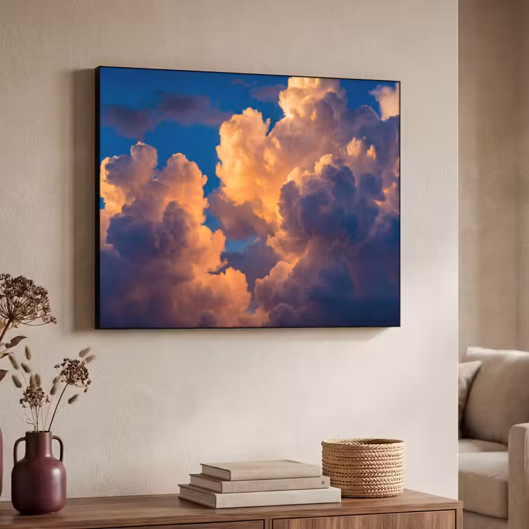 Wolken - Zonsondergang - Natuur - Oranje - Blauw Textielframe zwart klein -sfeer3