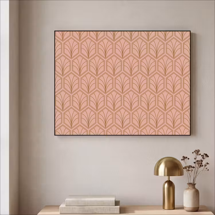 Zalmroze - Patroon - Geometrisch Textielframe zwart klein 947 -sfeer2