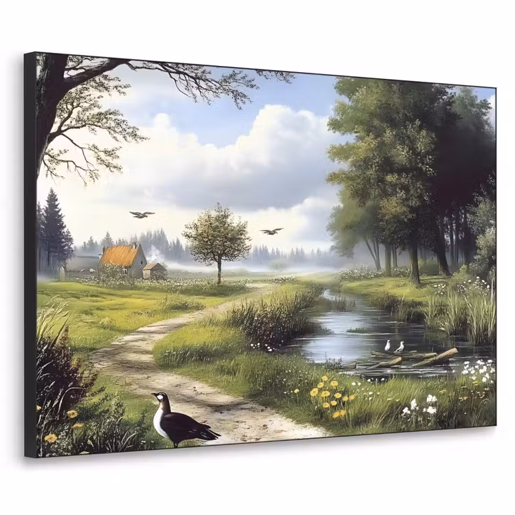 Zandpad - Groen landschap - Water Textielframe - compleet frame klein -3d
